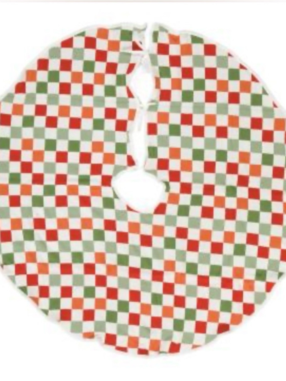 Checkerboard Holiday Tree Skirt in Red, Green, Cream